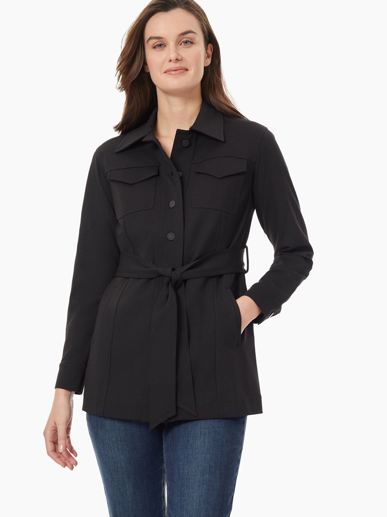 Belted Button-Front Compression Jacket