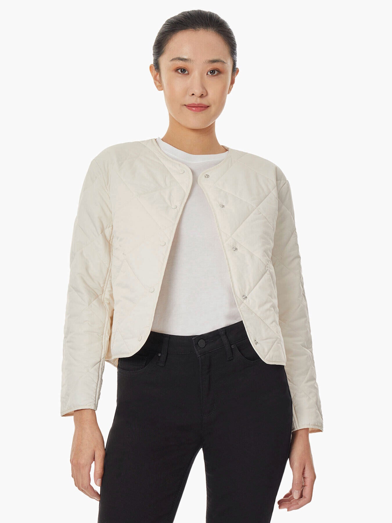 Collarless Quilted Jacket