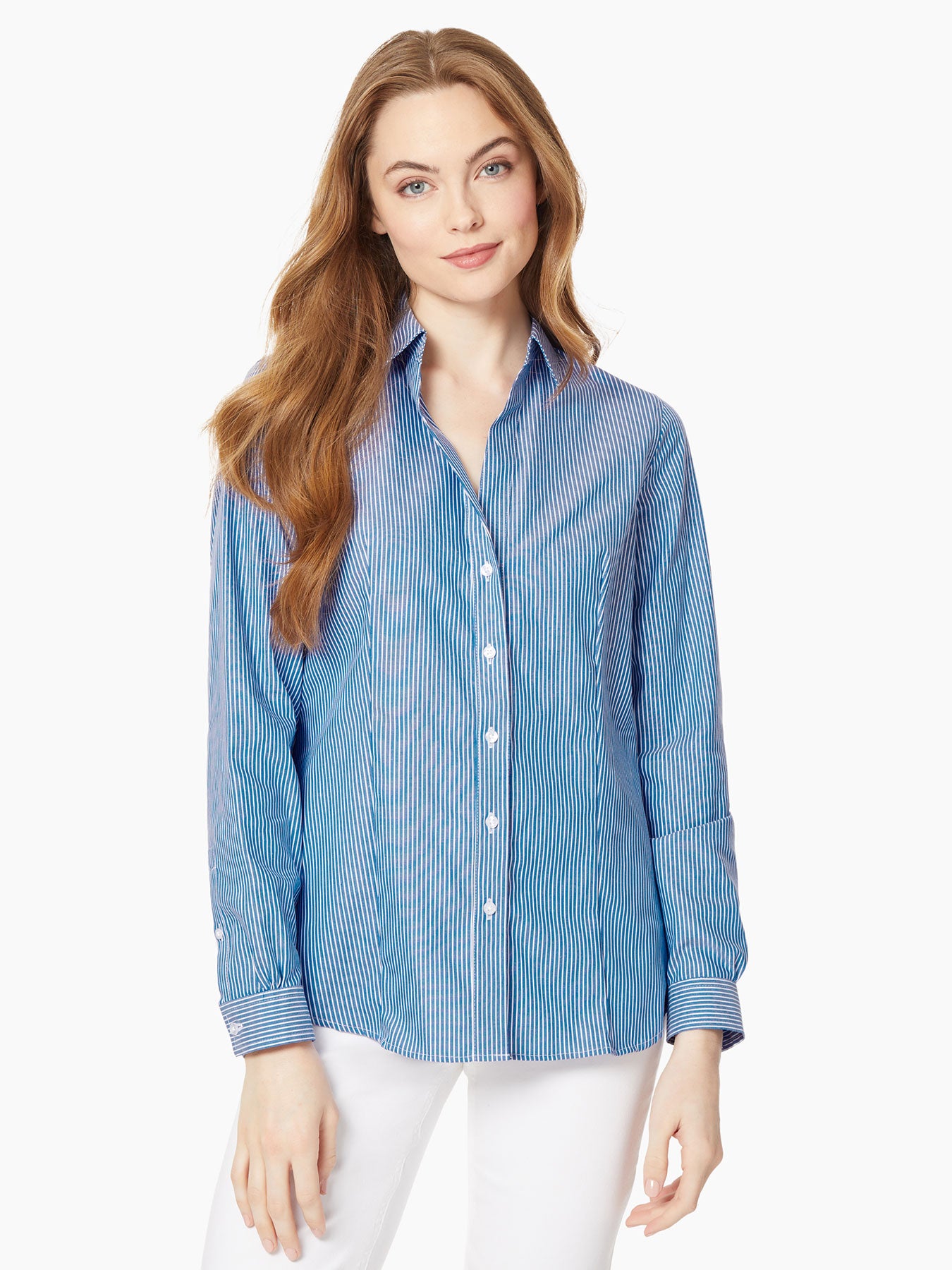 Blue and White Striped Button Up Shirt - Easy Care Shirt | Jones New York