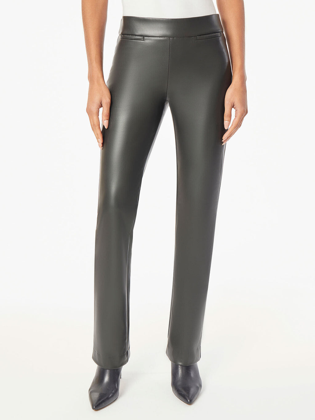 Women's Jones New York Sport 100% Black Leather Pants Size 12P Back Pockets