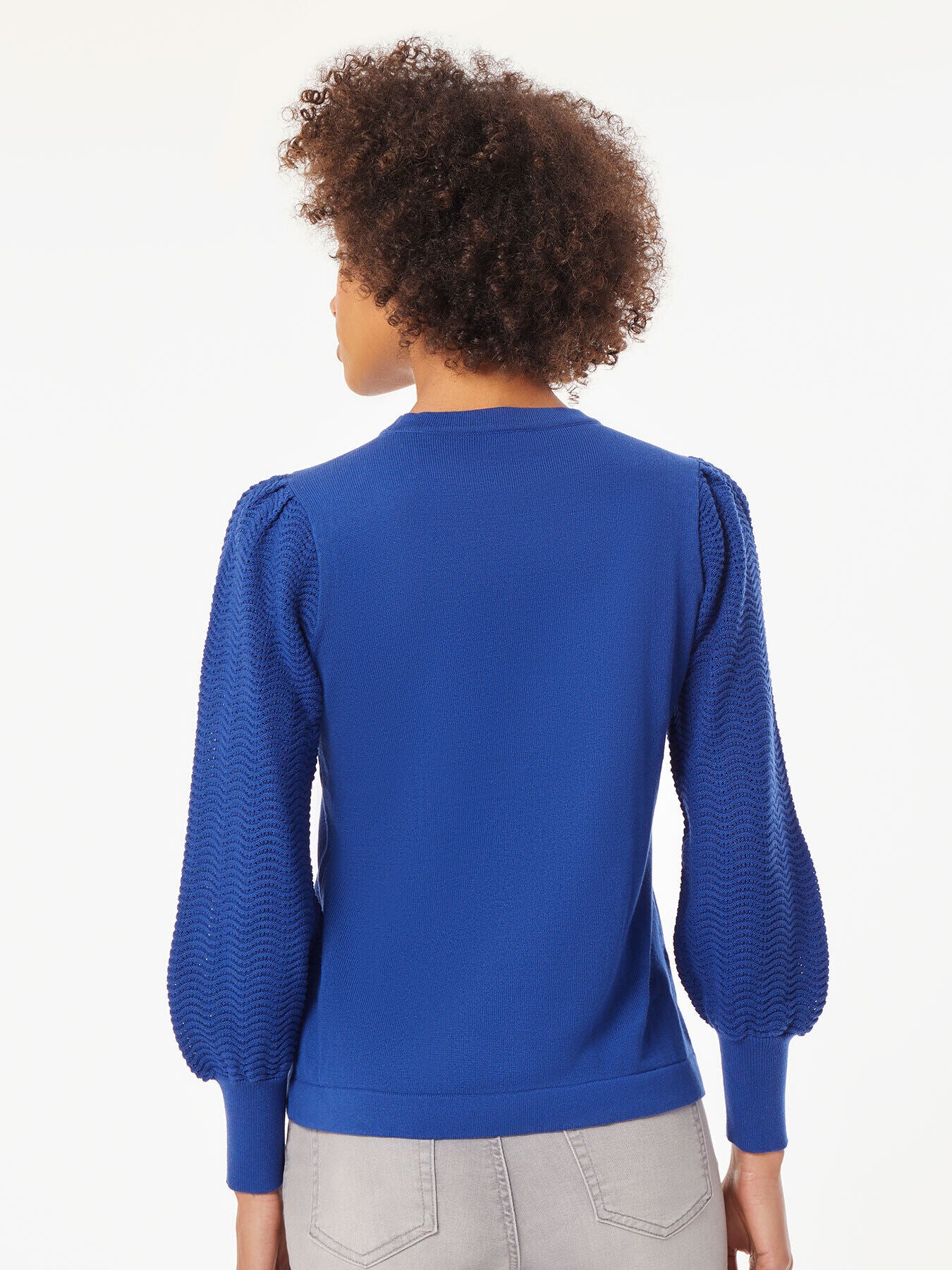 Women's Knitted Crop Jumper With Puff Sleeves Royal Blue –