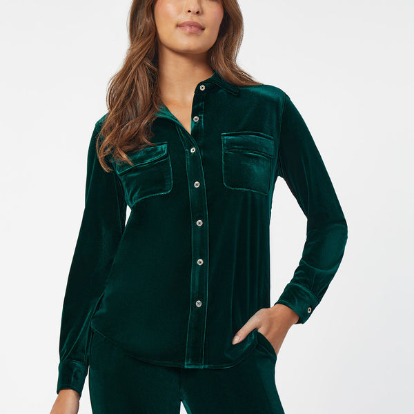 Button-Front Velour Utility Shirt