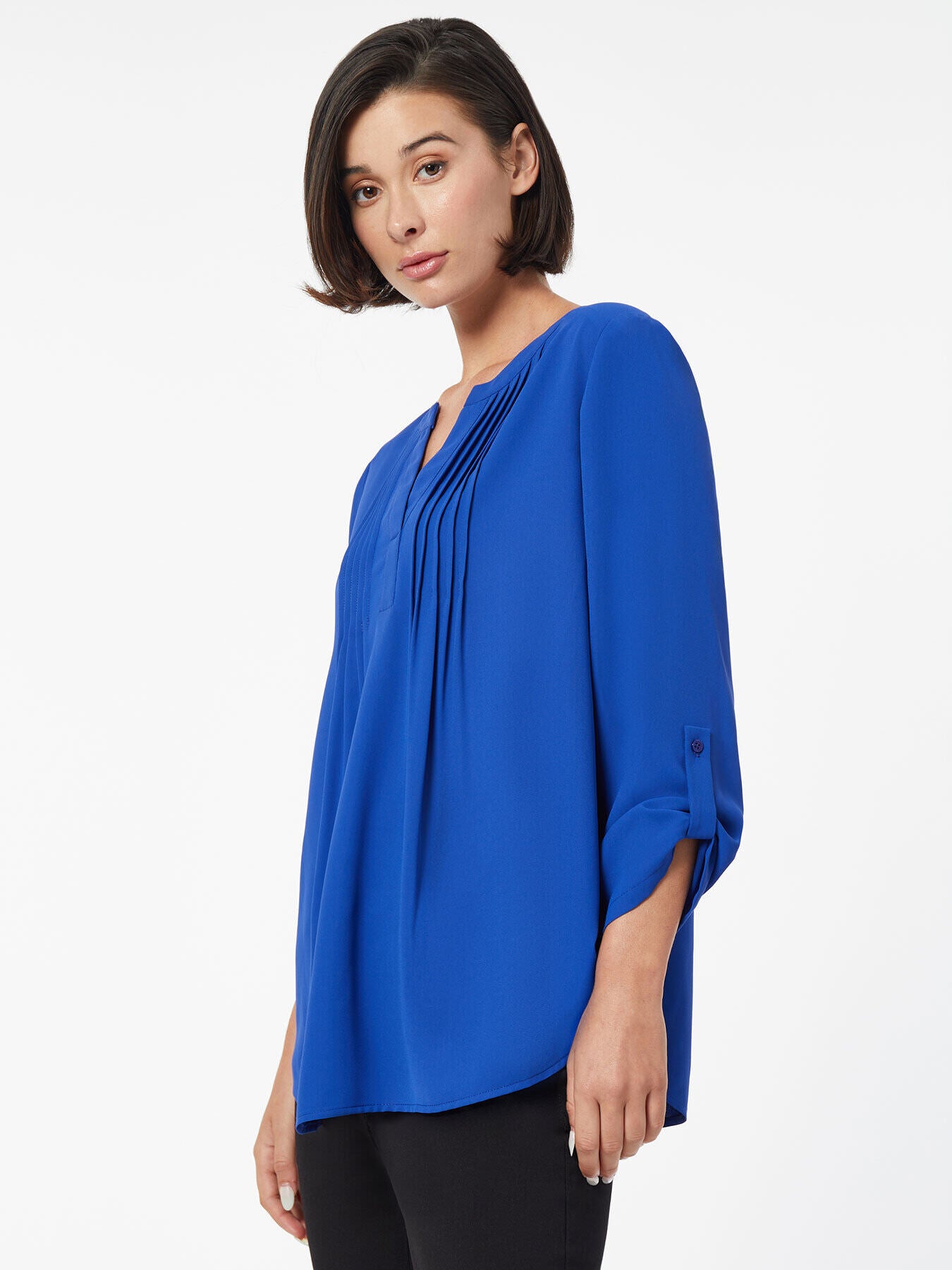 Blue Crepe Women's Casual Blouse / Pop Color Crepe Top / Blouse With Shiny  Metal Buttons