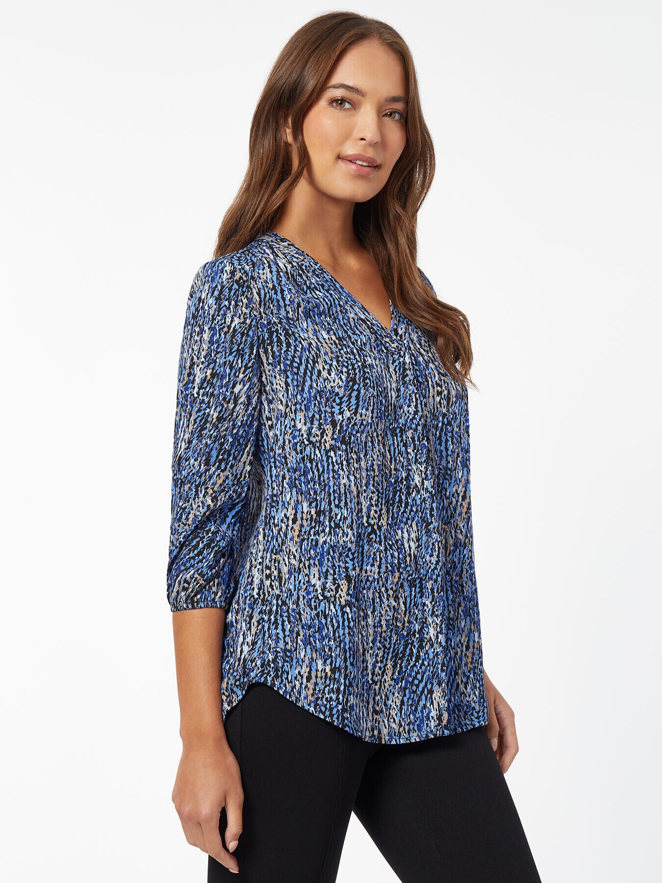 Printed V-Neck Pleated Kelly Blouse