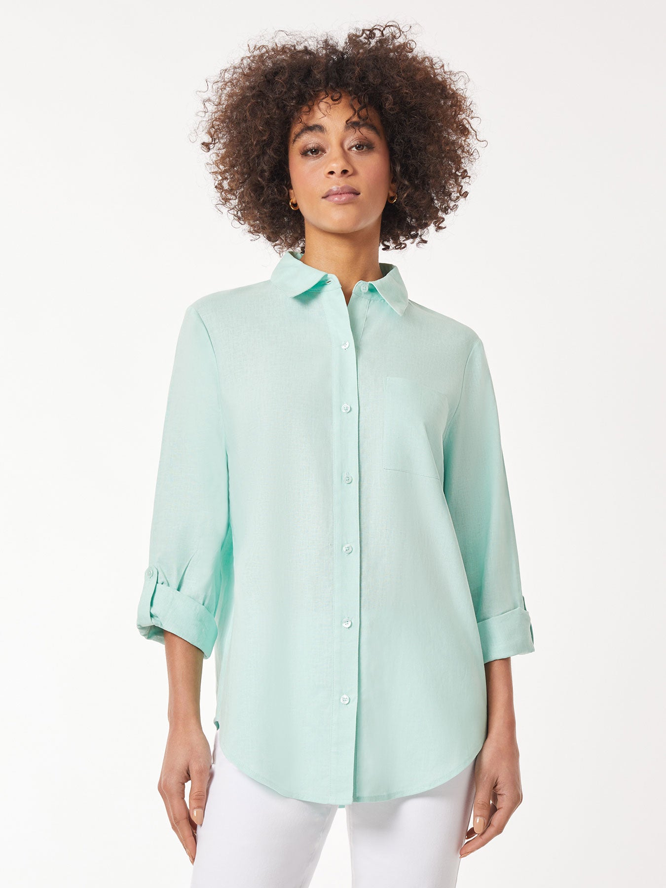 Cuffed Viscose Shirt: Women's Designer Tops
