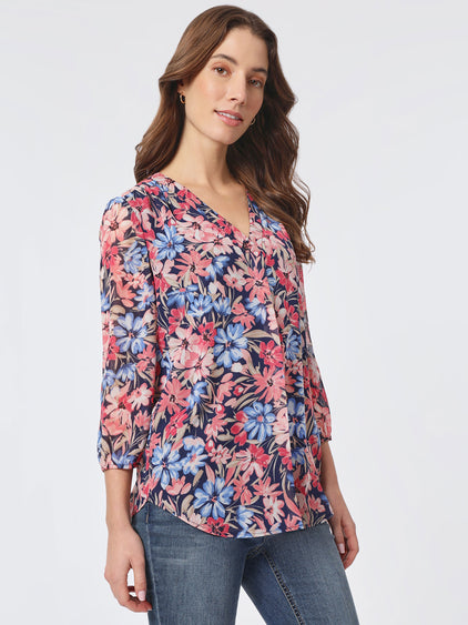 Printed V-Neck Pleated Kelly Blouse