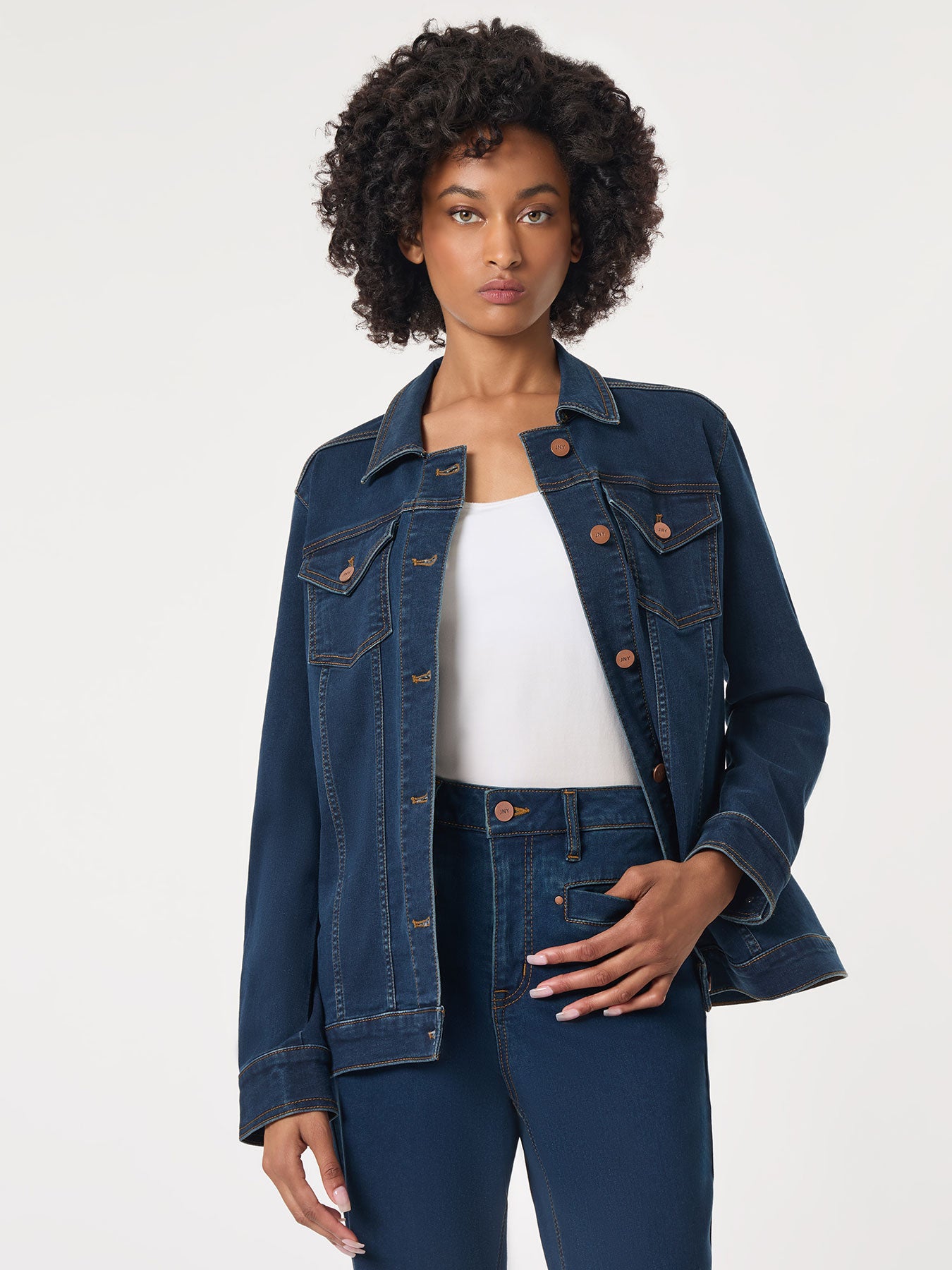 Denim Belted Button Front Jacket