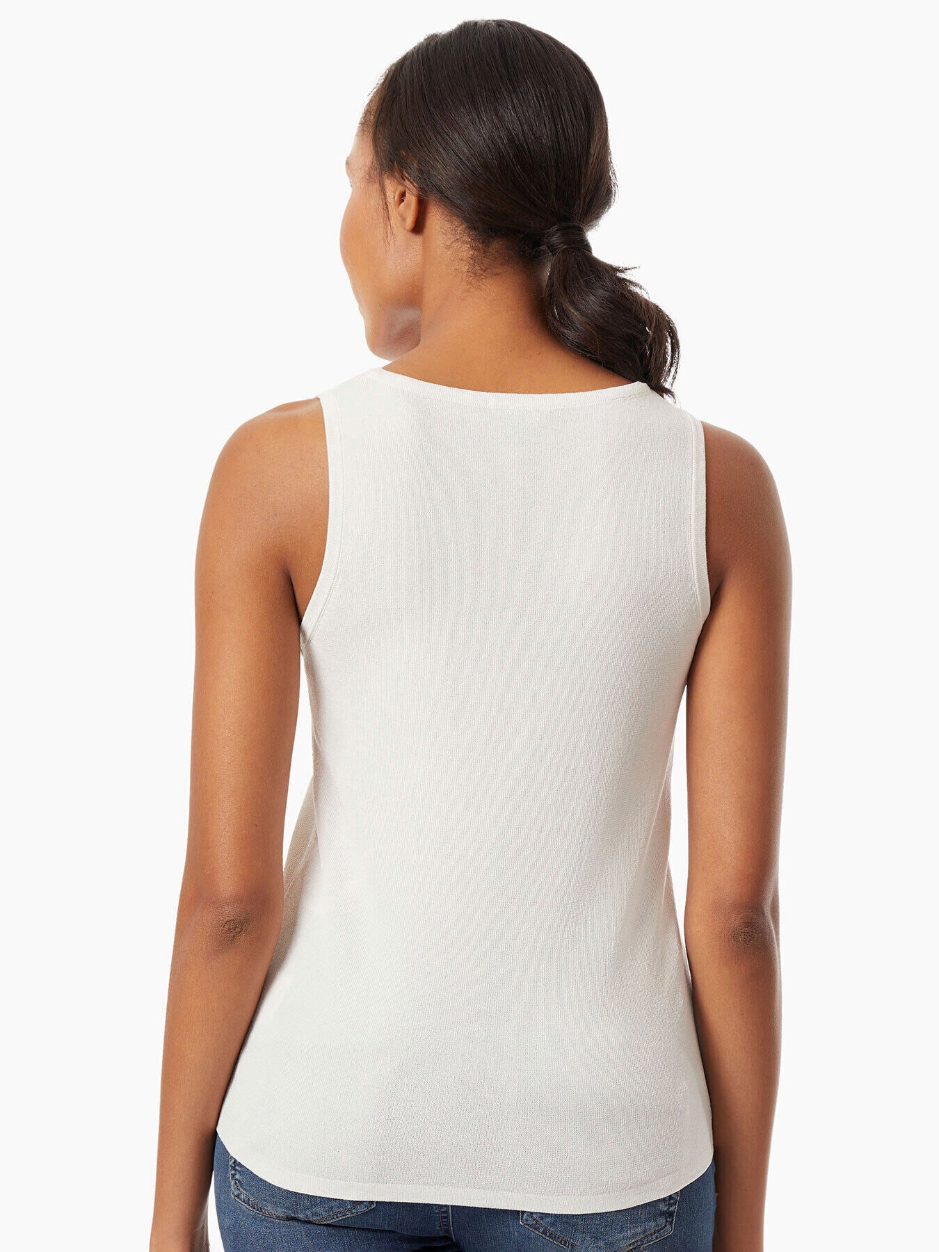 Scoop Neck Tank Top - White Knit Top