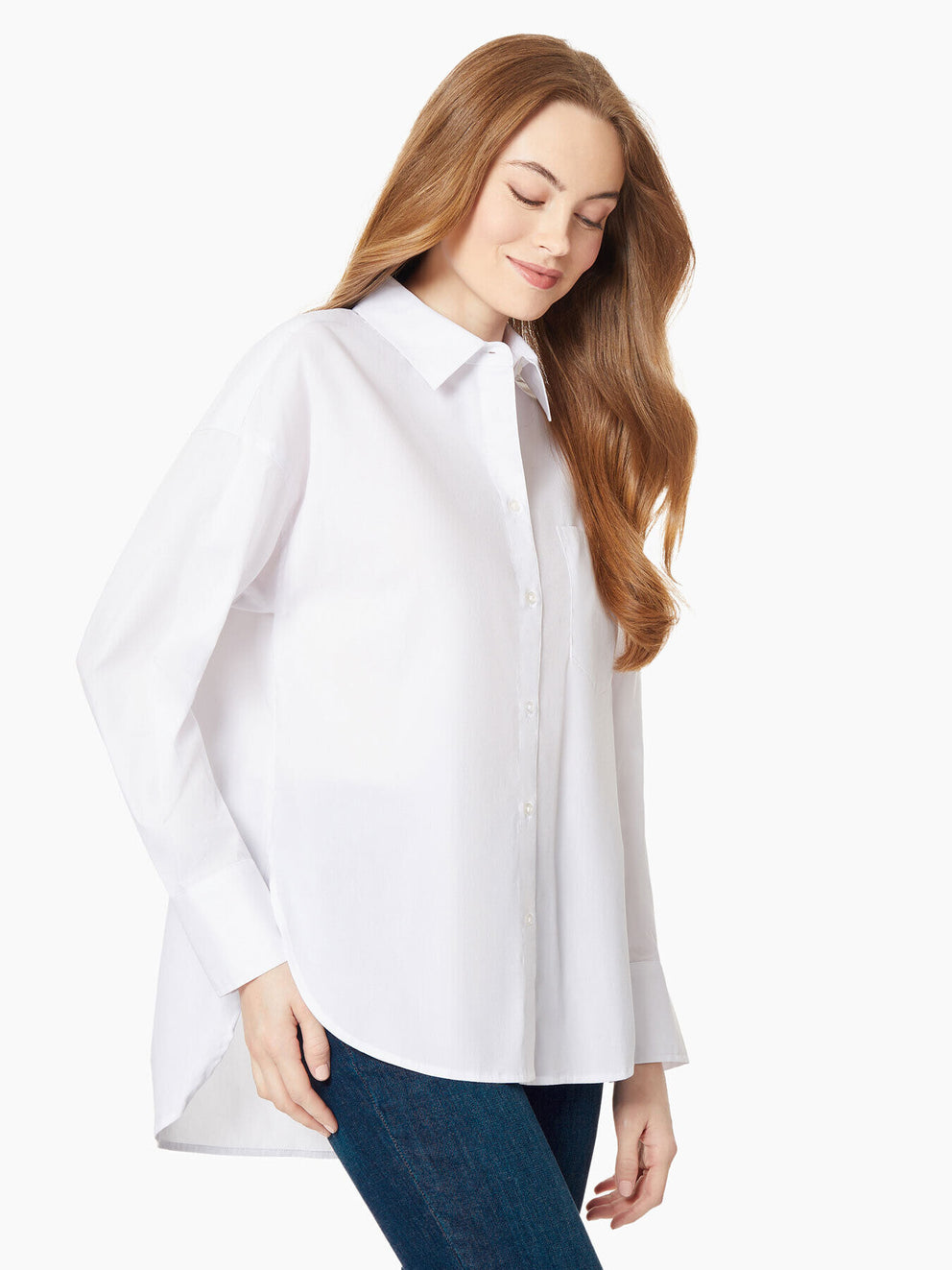 Oversized Cotton Poplin Hi-Lo Utility Shirt – Jones New York