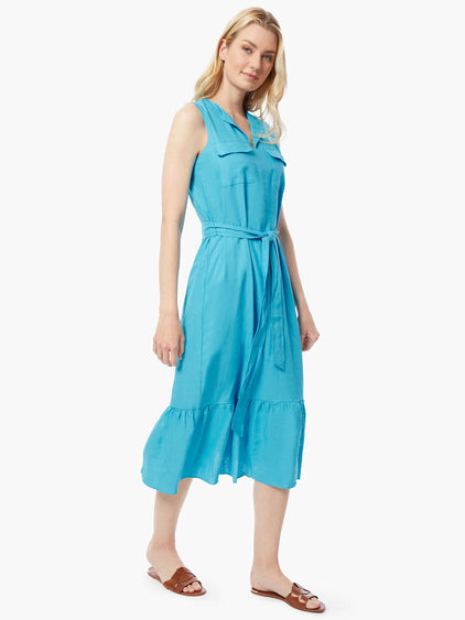 Linen Blend Midi Dress - Flounce Sleeve Dress | Jones New York